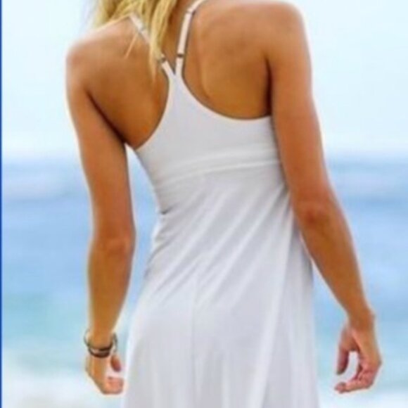 $69 ATHLETA White SHORE BREAK Knit Swim Dress Built In Bra Size M 8 10 - Picture 1 of 4
